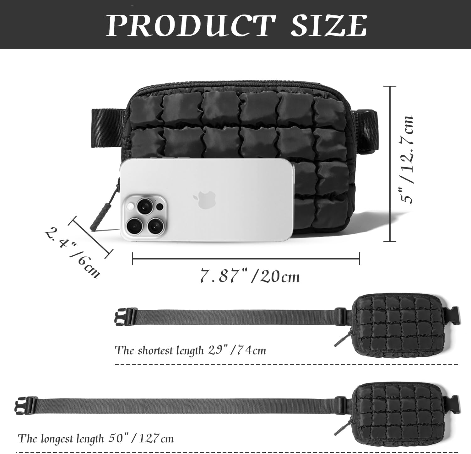 Gitus Trending Gifts for Women Puffer Crossbody Bags for Women Belt Bag Fanny Pack with Adjustable Straps Lightweight Quilted Puffy Bag Woman Gifts (Black) - Image 3