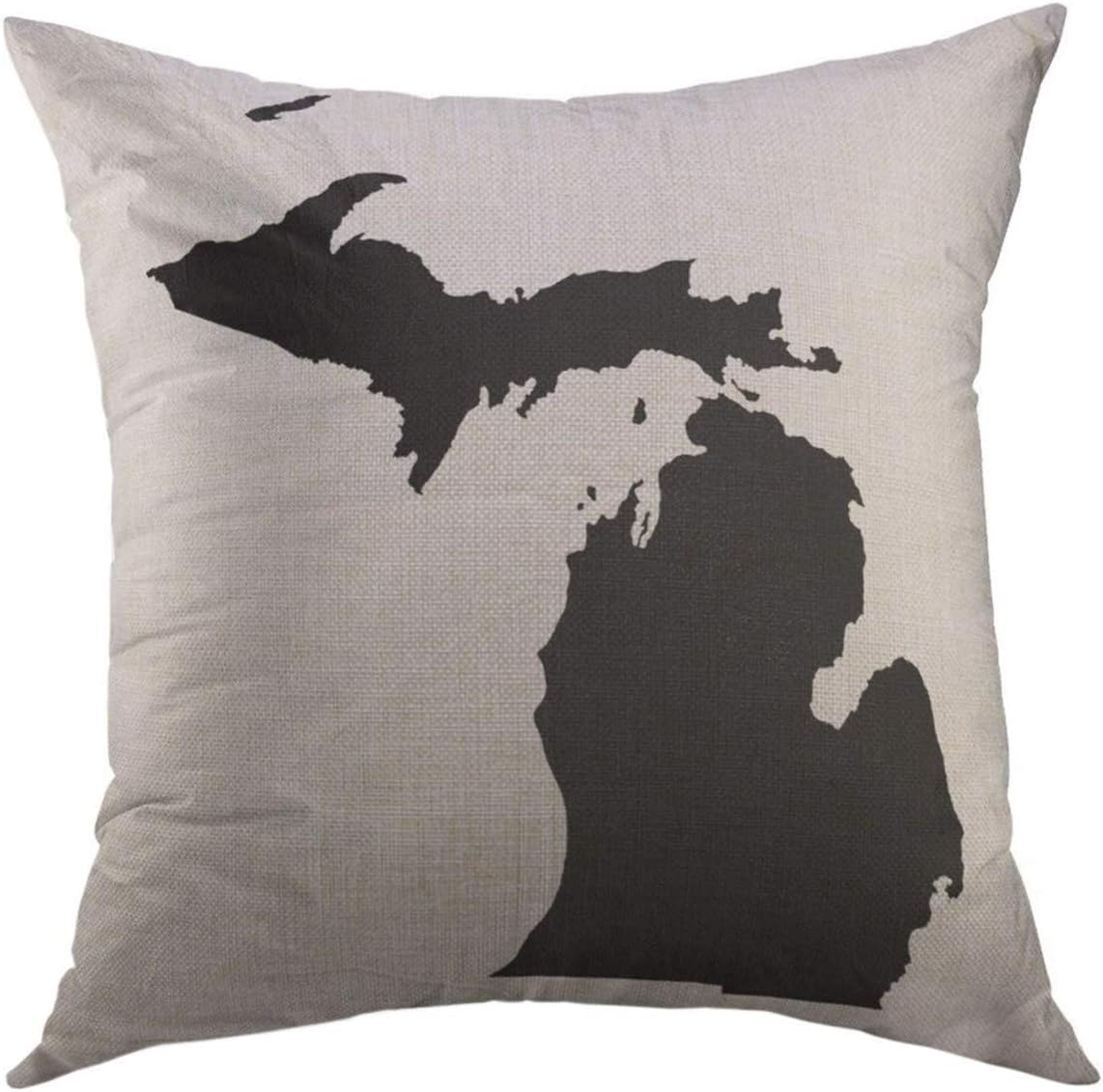 Mugod Throw Pillow Cover State Michigan in Black Shape Home Decor Pillow case 18x18 Inch