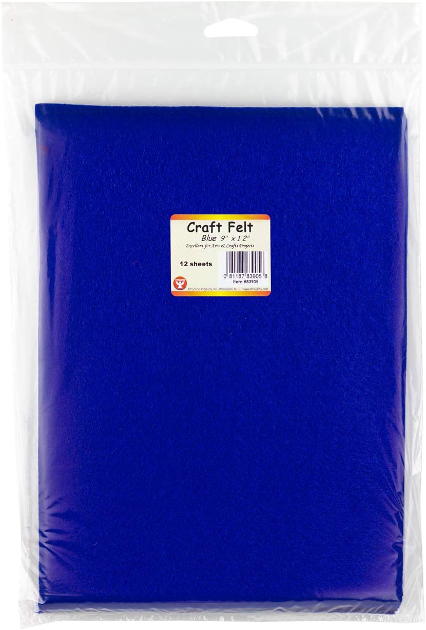 Hygloss Products Craft Felt Sheets 9" x 12", Blue, (Pack of 12)