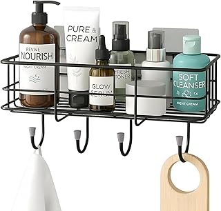 Svasthyam Self Adhesive Bathroom Shelf 1PC with Hooks | No Drill Wall Mounted Bathroom Organizer Storage Rack for Kitchen...