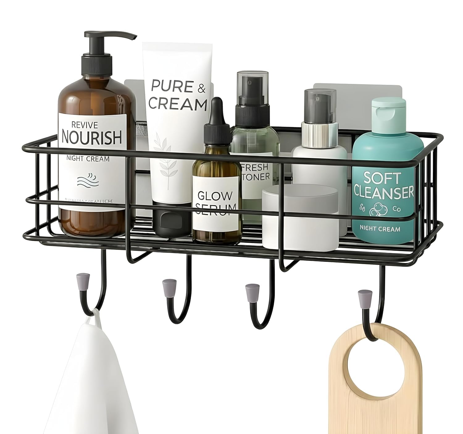 KRUDA Self Adhesive Bathroom Shelf for Wall/Shelf Organizer/Kitchen Shelf with Magic Stickers - Pack of 1 (Black, Powder Coated)-image-36