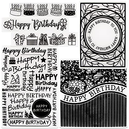 BHGT 6 Stück Prägeschablone Geburtstag Prägefolder Kunststoff Prägeschablone Prägefolder Schablone Transparent für DIY Album Papier Karten Umschlag Scrapbooking Glückwunsch Cover