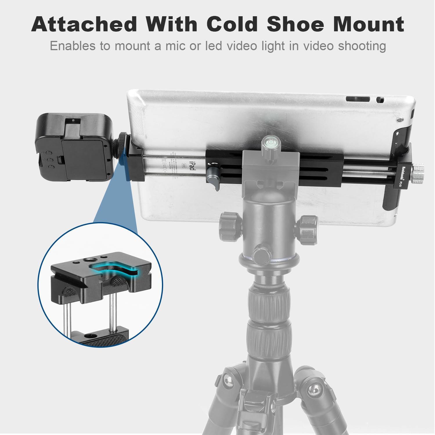 koolehaoda Aluminum iPad Tripod Holder Mount Adapter with 2 Arca Dovetail Mounts, 1/4" Screw & Cold Shoe (5.4” to 13”) Adjustable Universal Tablet Clamp Video Recording for iPhone iPad Air Mini | Universal Adjustable Tripod Mount 1/4" Screw CNC Quick Release for Phone Laptop, Video Recording Portable Lightweight