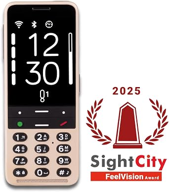 3 ButtonOperated 4G Phone for Blind Users Sand | Tactile phone with big buttons, spoken menus, loud audio, and an SOS emergency button for quick assistance