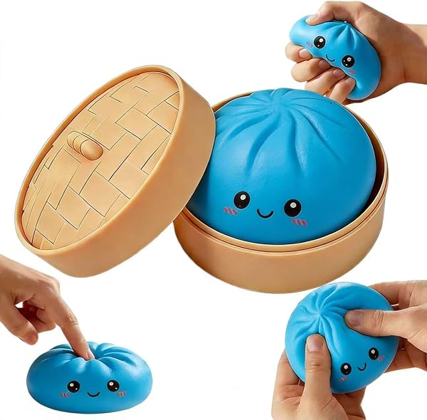 Dumpling Squishy,Dumpling Squishy Mystery Box, Glitter Sensory Fidget Balls Stress Relief Hand Toy for Adults & Teens, Easter BasketStuffers with Mini Food Steamer Stretchy Desk Toys (Gold Style 2) - 5