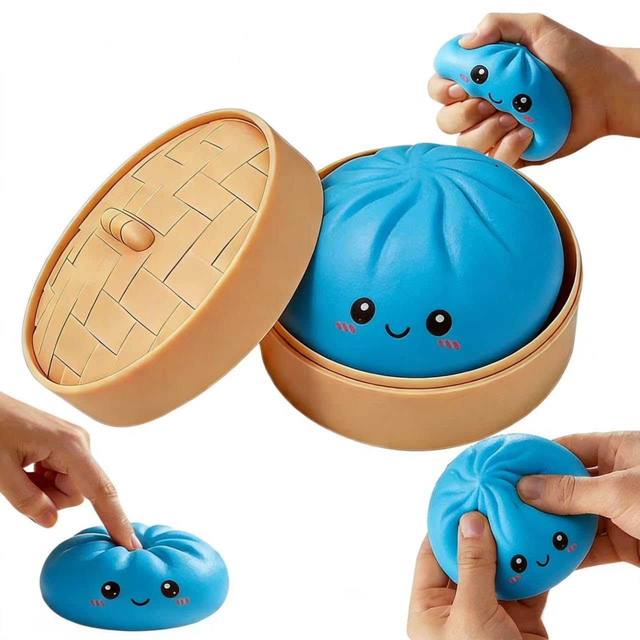 Dumpling Squishy,Dumpling Squishy Mystery Box， Glitter Sensory Fidget Balls Stress Relief Hand Toy for Adults & Teens, Easter BasketStuffers with Mini Food Steamer Stretchy Desk Toys (Gold Style 2) — view 5