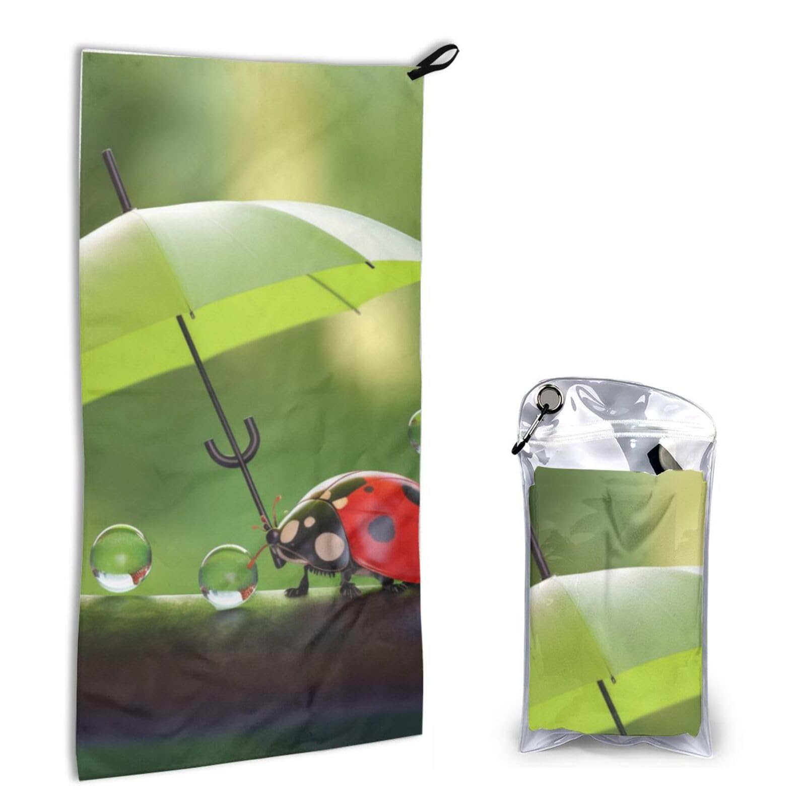 BWWHCCTI Quick Dry Hand Towel With Bag - Adorable Ladybug With Umbrella Printed Super Absorbent Face Cloth Microfiber Travel Sports Towels 40x80cm