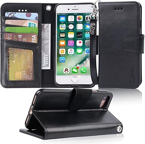 Arae Case for iPhone 7 / iPhone 8 / iPhone SE3 2022 / iPhone SE 2020, Premium PU Leather Wallet Case with Kickstand and Flip Cover for iPhone 7/8 / SE 3rd Generation/SE 2020 4.7 inch, Black