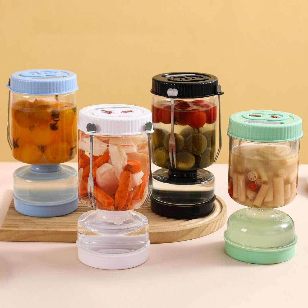 Tarro de cristal para encurtidos, dispensador seco y húmedo, tarro de reloj de arena de aceitunas y pepinillos, a prueba de fugas para el hogar, en escabeche Kimchi (negro)