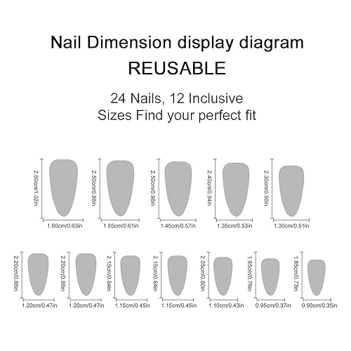 Miniatura 3 de Uñas postizas medianas a presión para el día de San Valentín, uñas postizas de punta francesa con almendra, uñas postizas de cobertura completa con