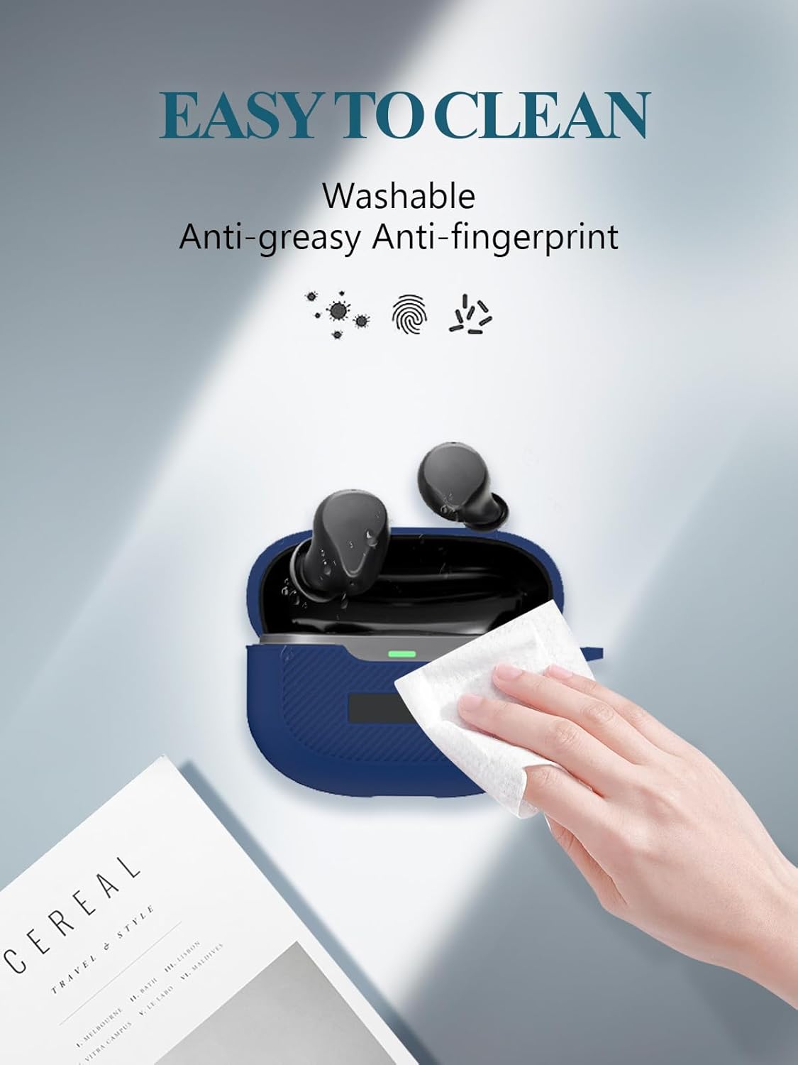 for Raycon Everyday Earbuds (2024 Edition) Case,WUNIAK Soft Silicone Protective Portable Scratch Shock Resistant Shell with Cleaner Kit & Carabiner & Lanyard for Raycon Everyday Earbuds，Blue. - Image 7