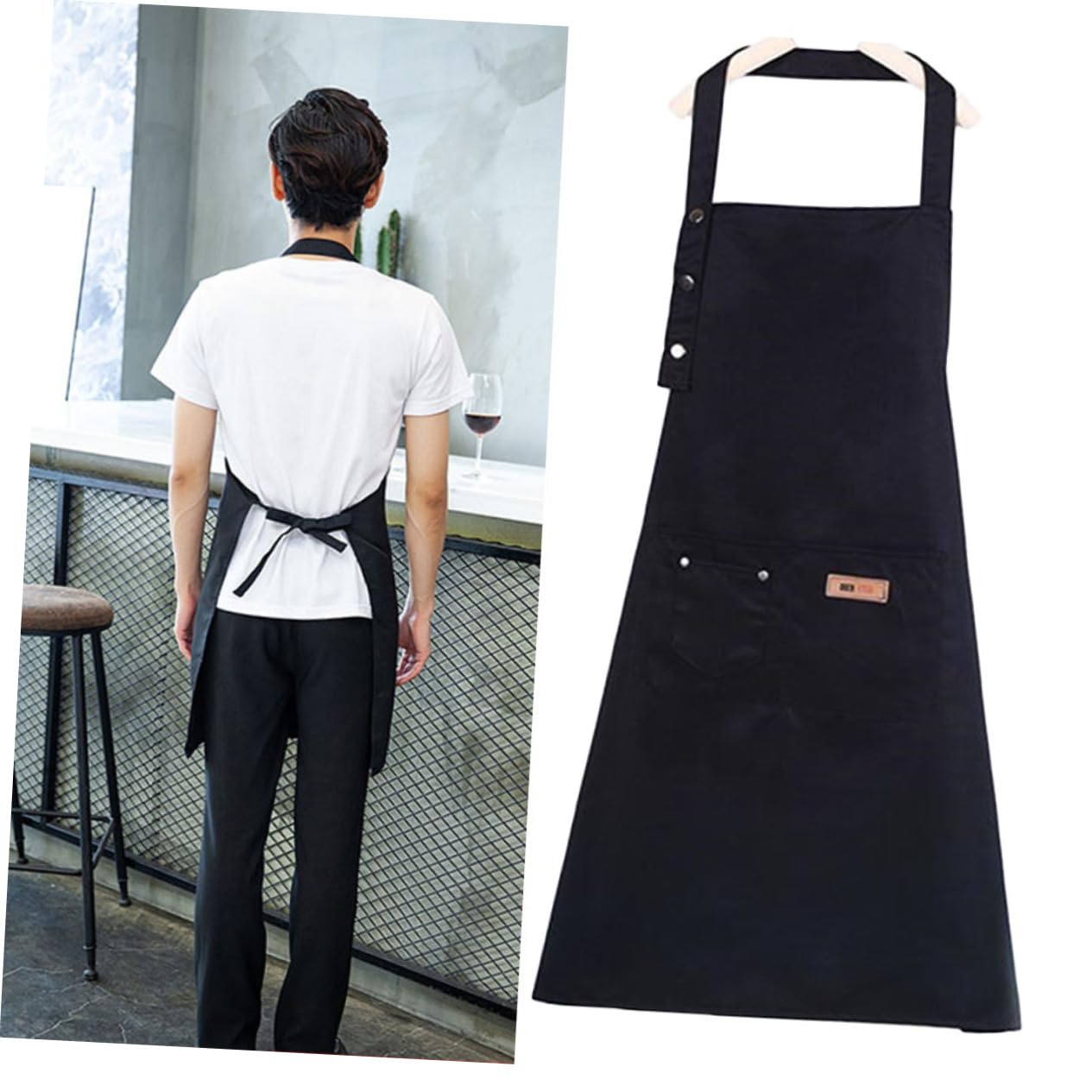 TOPBATHY 2piezas Delantal De Cocina Ajustable De Algodón Delantal Negro Unisex Para Cocinar Casa o Camping Diseño De Color