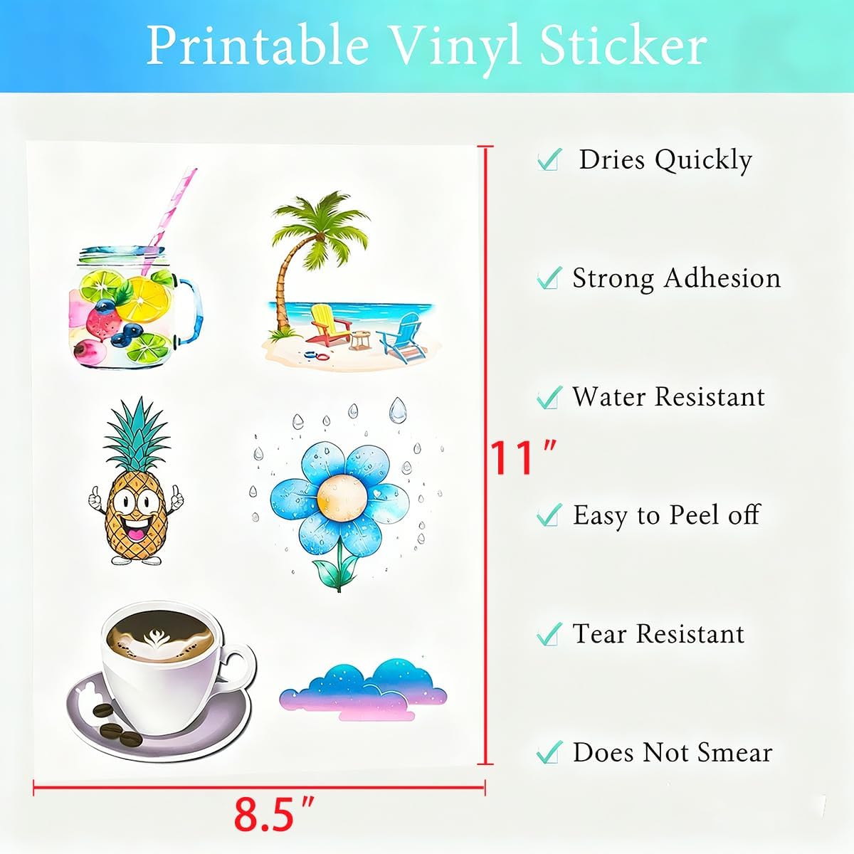 8.5" x 11" White Glossy Adhesive Paper - 20 Sheets Waterproof PP Synthetic Paper for Inkjet Printers, Tear-Resistant & Smudge-Resistant, High Tack for Permanent Labels, Shipping, DIY Stickers.