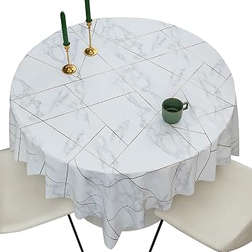 Round Table Cloth Plastic Diameter 51in, Vinyl Tablecloth Round Waterproof, Tablecloth Waterproof Round Table, Oil Cloth for Tablecloth, Vinyl Table Covers Waterproof