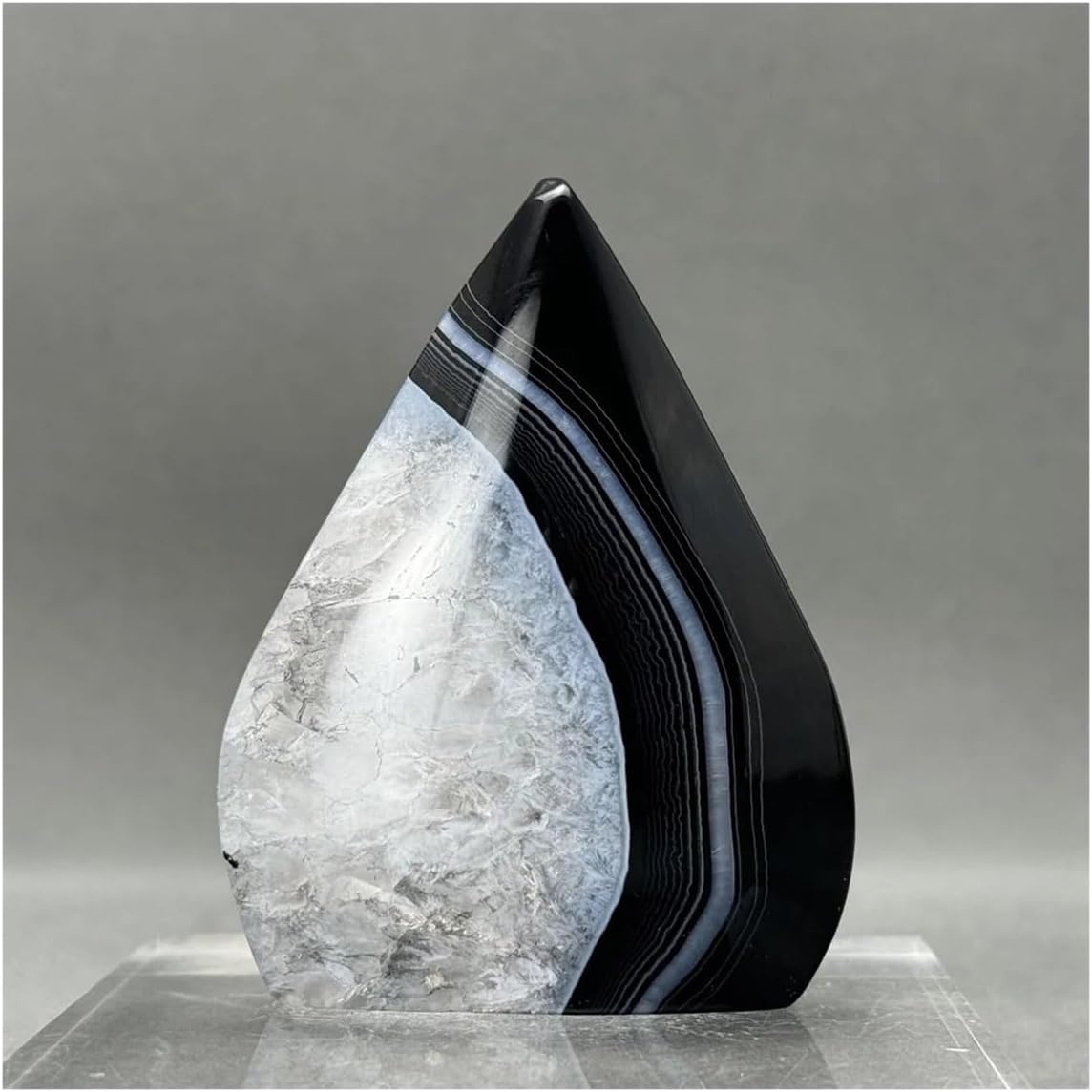 Crystal Stone Natural Crystal Black Onyx Free Shape Torch Home Decor Crystal Stone Holder Necklace(94g 82mm)