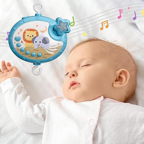Miniatura 2 de Móvil para cuna de bebé con música y luz, juguete de cuna con control remoto y función de temporización, proyector giratorio de sonajeros colgantes,