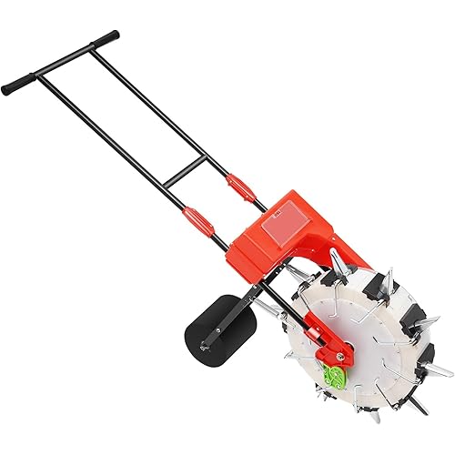 Garden Seeder, 10 Nozzles Manual Seeder Quantity and Depth Adjustable Hand Push Seeder Roller Walk-Behind Row Crop Planter 8.27LBS Storage Box Precision Garden Push Seeder