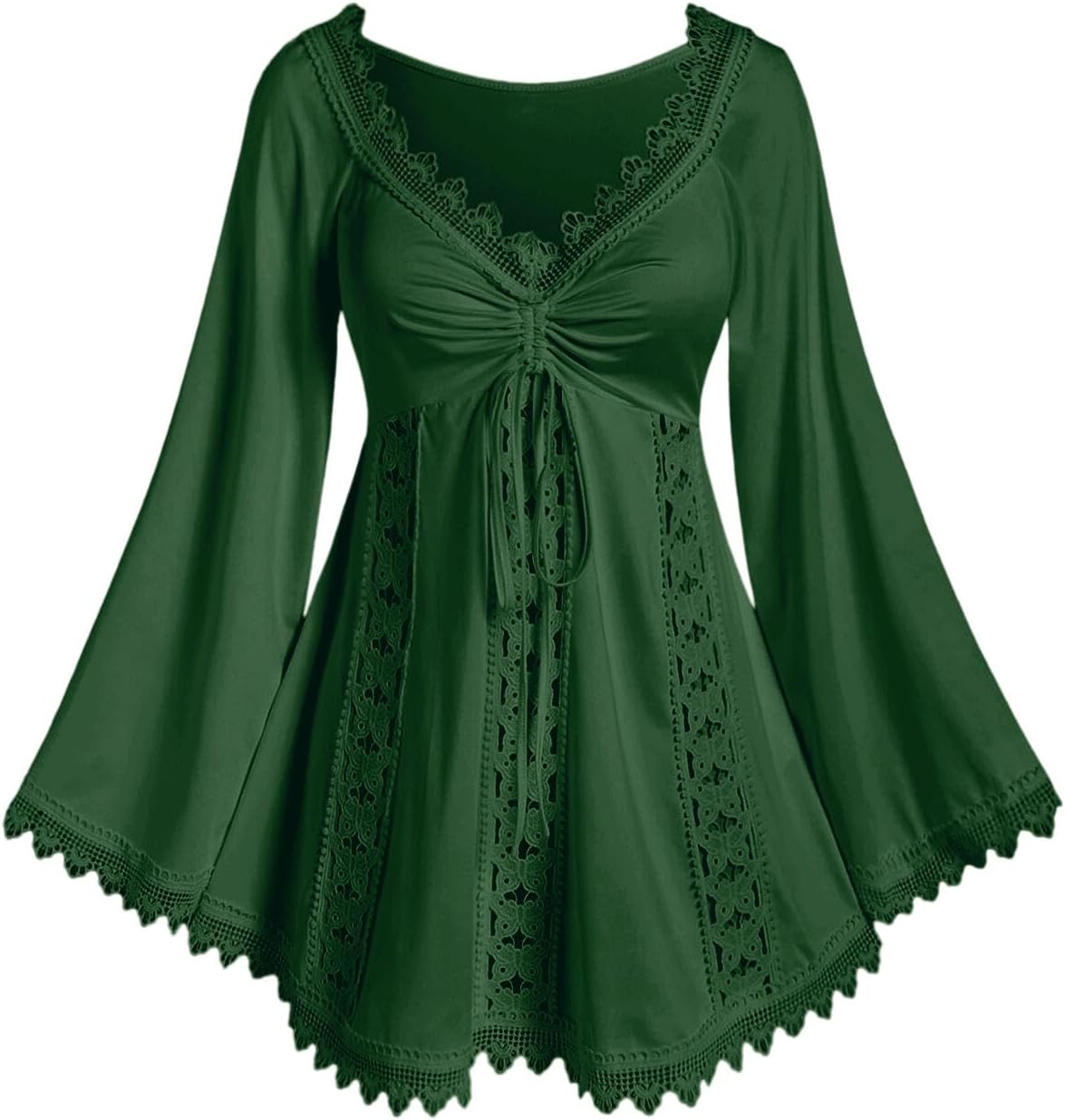 ROSE GAL Women Plus Size Lace Trim Hollow Out Cinched Flare Sleeves T-Shirt Bell Sleeves Renaissance Top