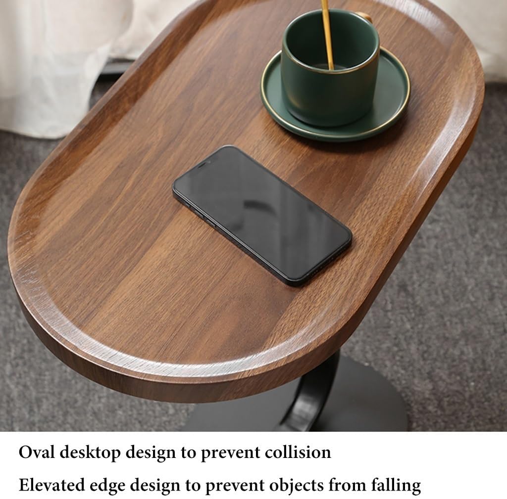 GIZNXBA C-Shaped End Table, Bedside Table Small Sofa Side Table with Wood Desktop, Oval Side Table with Metal Frame, Coffee Table Accent Table for Living Room Bedroom (Color : Wood A)