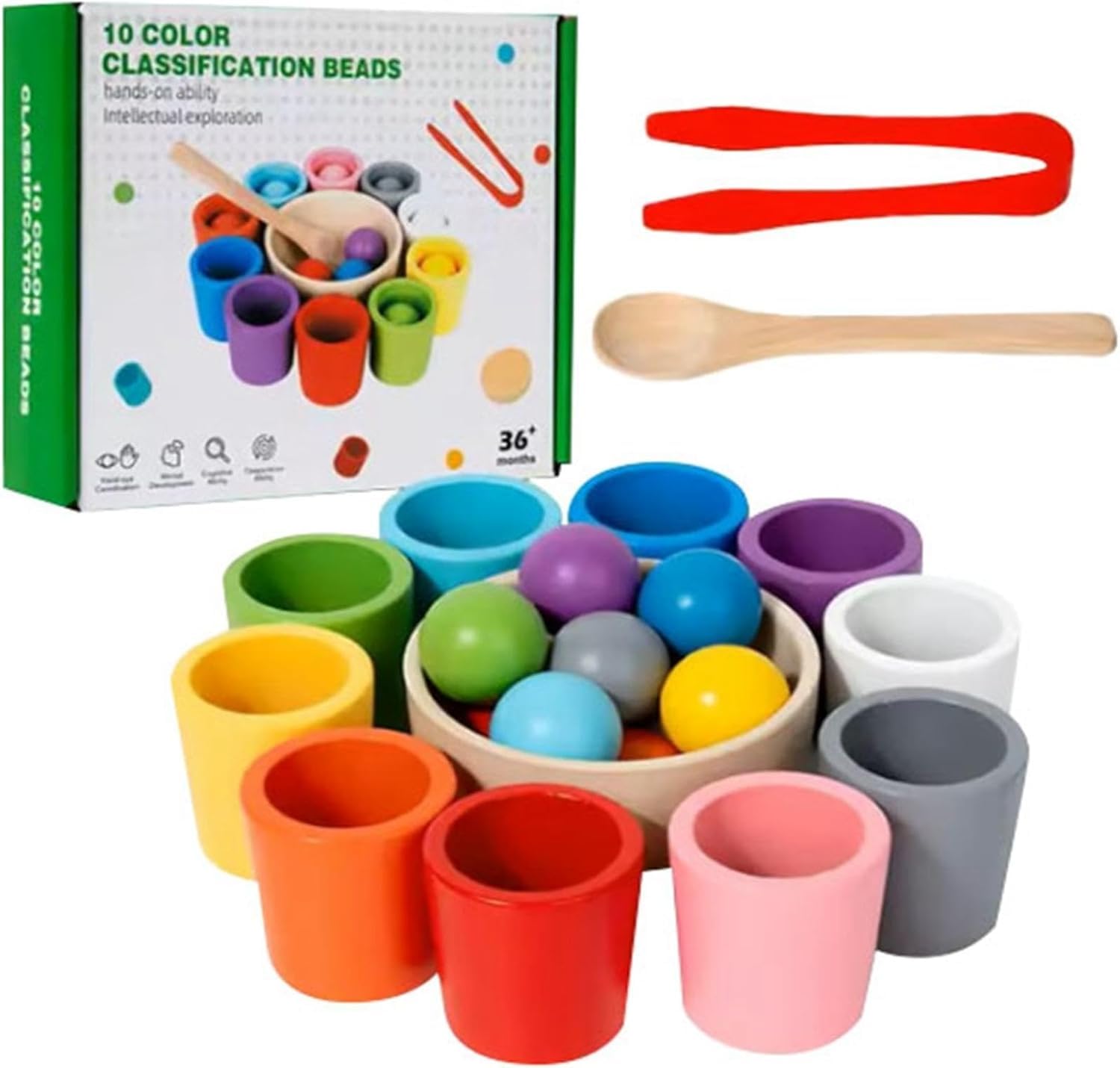 Wooden Rainbow Balls in Cups Montessori Toy – 10 Colours Sorting Stacking Set, Kids Preschool Matching Game, Educational Learning Tool for Color & Counting