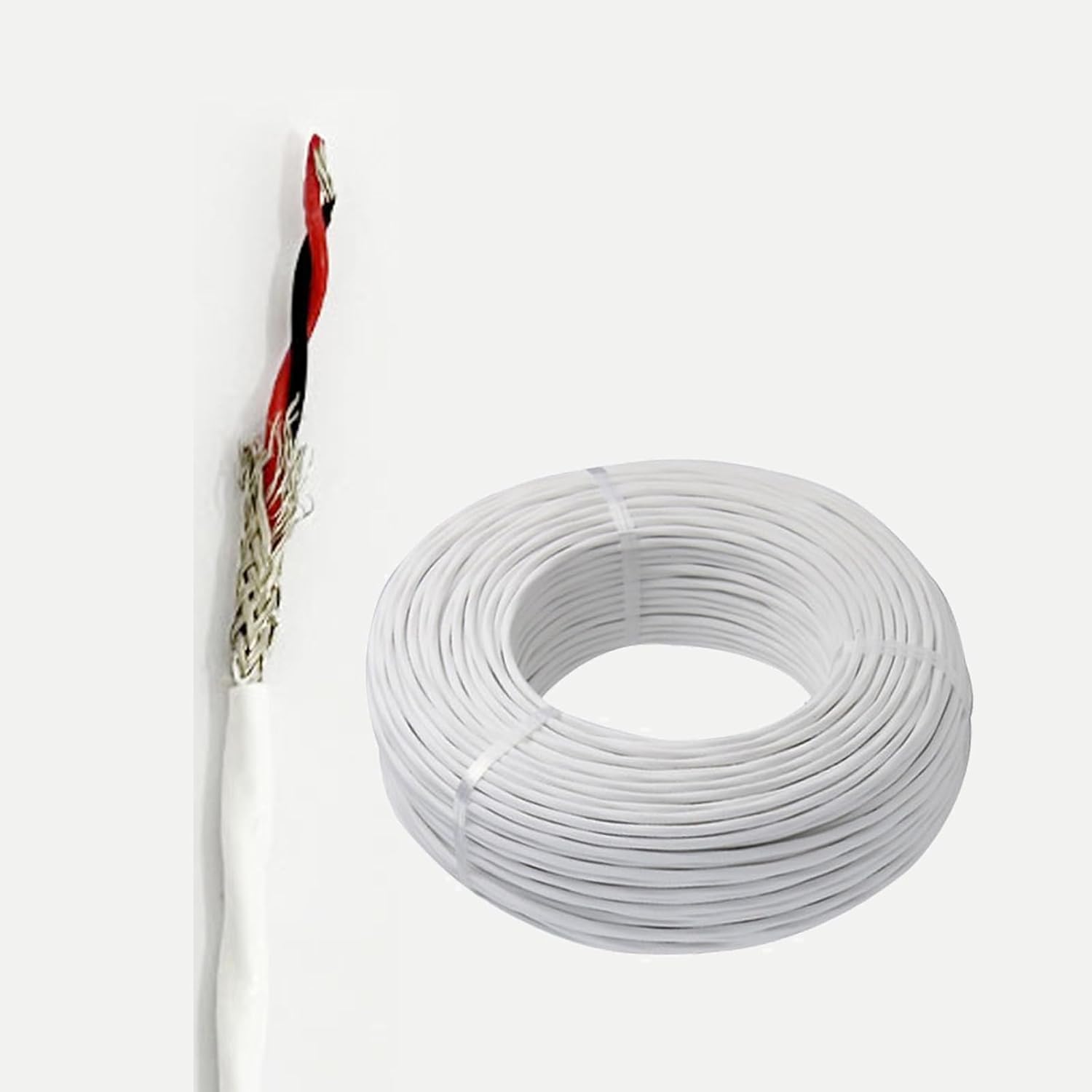 FEP 2-Core Shielded Twisted Pair Wire, High-Temperature -60°C~+200°C Signal & Power Cable, Tinned Copper Conductor 600V Shielded Twisted Power Cable for Sensors, Motors, Aerospace(100ft,20AWG)