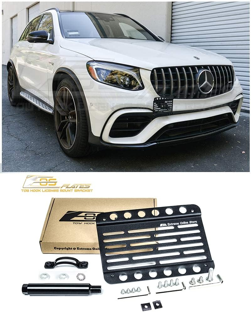 Replacement for 2018-Present Mercedes Benz GLC63 AMG | EOS Plate Version 1 Front Bumper Tow Hook License Relocator Mount Bracket Tow-482 (Mid Size)