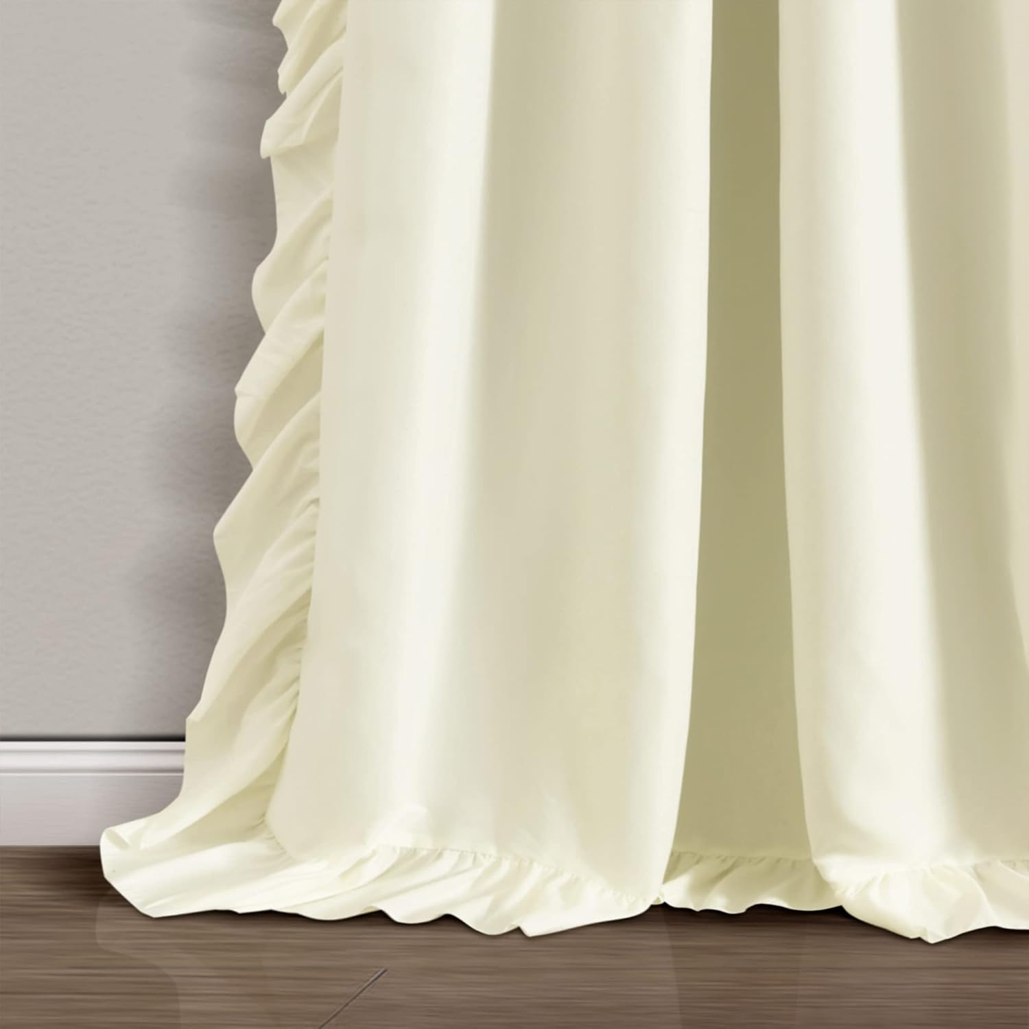 Lush Decor Reyna Ruffle 100% Lined Blackout Window Curtain Panel, Single Panel, 54" W x 84" L, Ivory - Flowy Blackout Curtain - Farmhouse Ruffle Curtains for Bedroom, Living room, or Dining Room