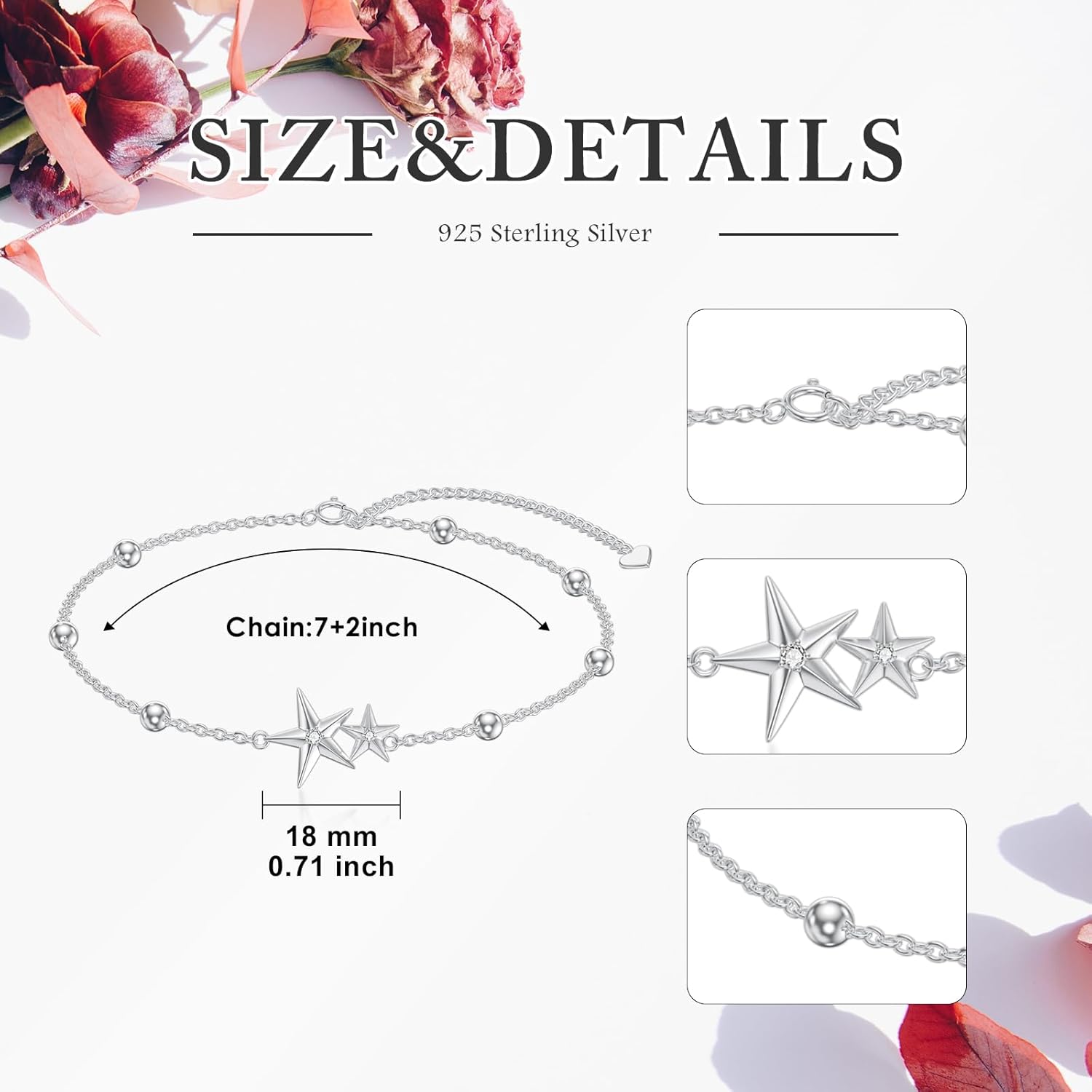 Diamond Star Bracelet for Women Sterling Silver Adjustable Star Bracelet Jewelry Gift for Mom Wife Friends - Image 5