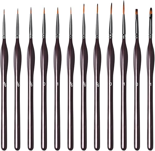 Juego de 12 pinceles en miniatura para detalles finos y pintura artística, acrílico, acuarela, óleo, modelos, cara, uñas, dibujo de línea, Warhammer