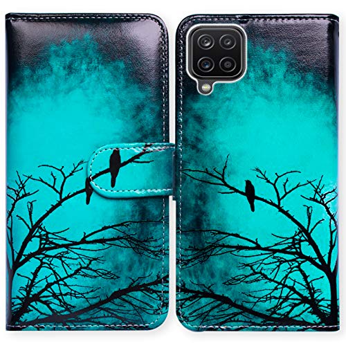 Bcov Galaxy A12 Case, Black Bird Green Leather Flip Phone Case Wallet Cover With Card Slot Holder Kickstand For Samsung Galaxy A12 2021 #TOP3