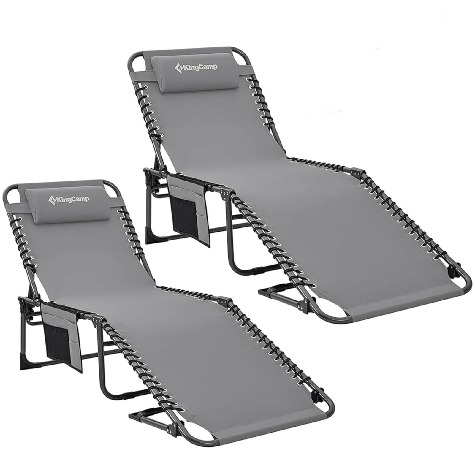 KingCamp 2 Tumbonas Plegables con 5 Posiciones Diseño Ergonómico Tumbona Jardin Exterior Incluye Almohada y Bolsillo Lateral Tumbona Playa para Camping Piscina Jardín Playa 190x59cm