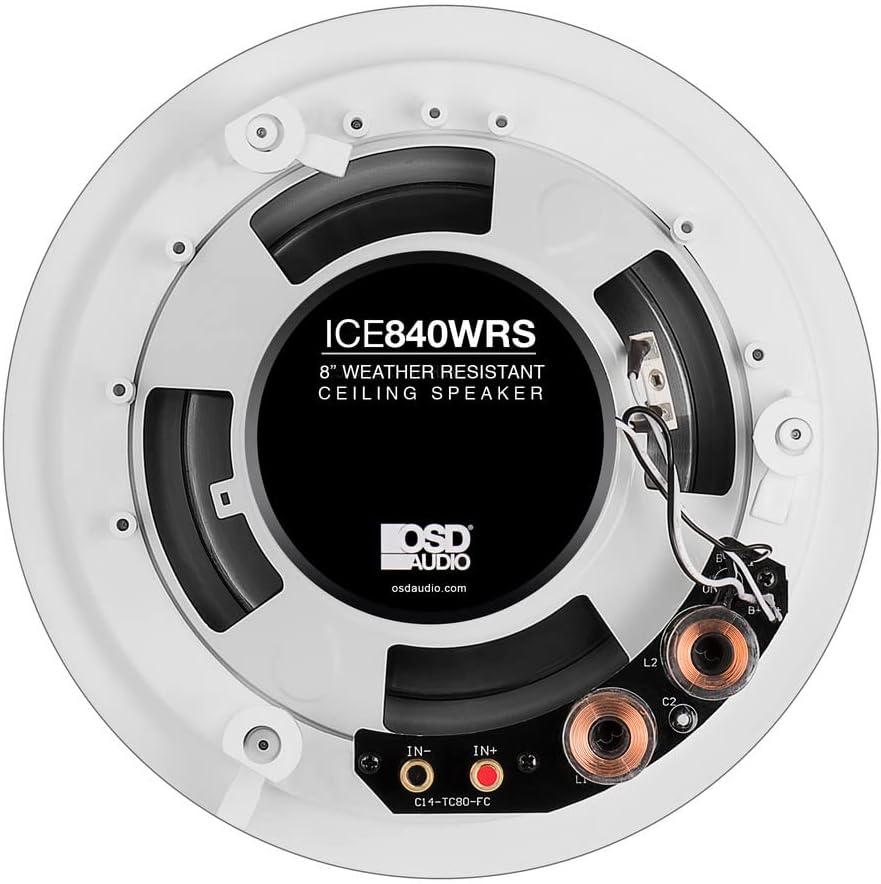 OSD Audio ICE840WRS 8" Weather Proof Outdoor Rated Ceiling Speakers Aluminum Grill Swivel Tweeter W/Crossover - 4 Pack