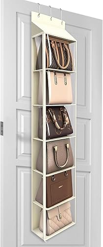 Miniatura 10 de Lirex Organizador para colgar sobre la puerta, organizador colgante de 6 bolsillos con cremallera, colgador de ropa para bufandas, sombreros, Negro