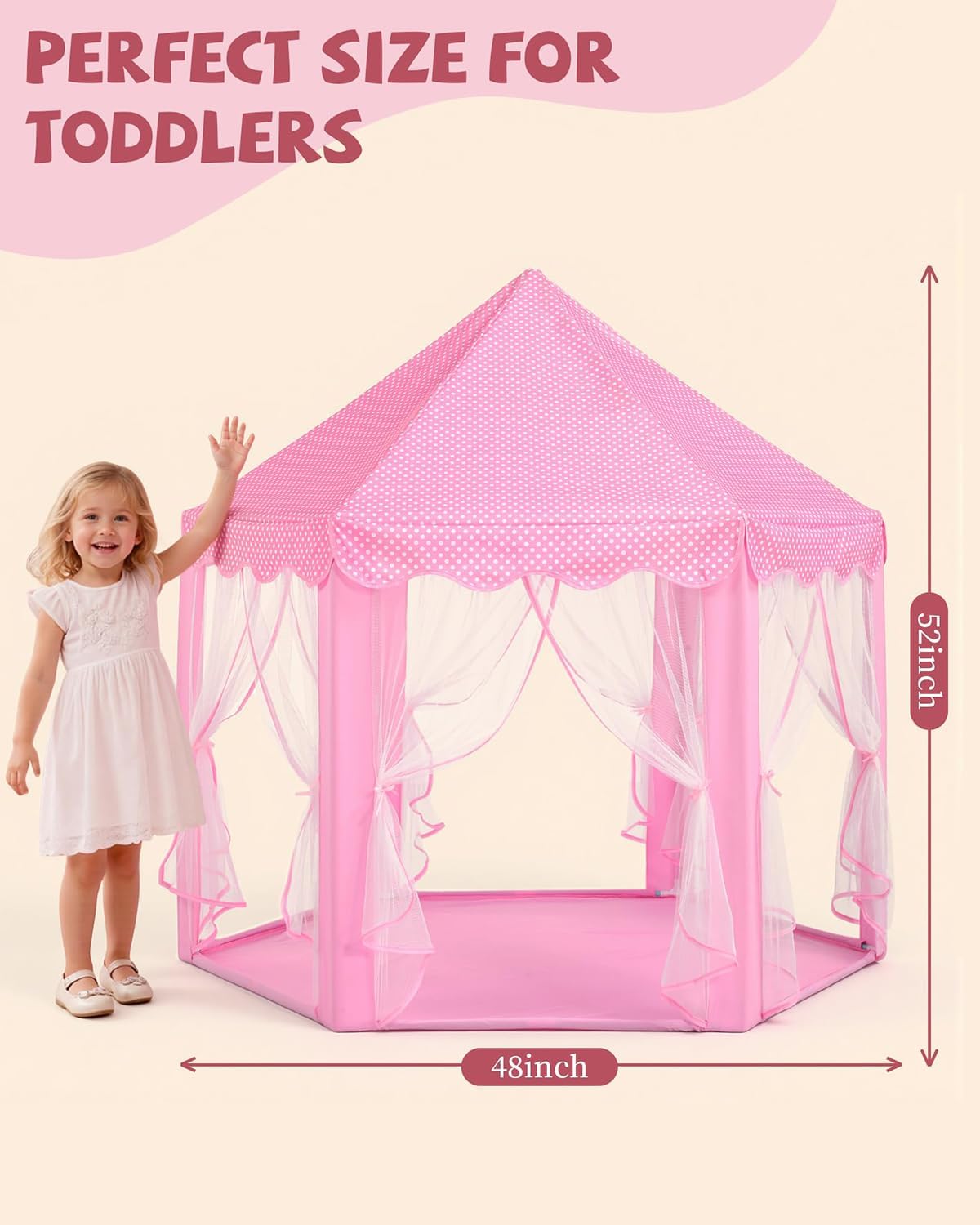 Sumbababy Princess Castle Tent for Girls Fairy Play Tents for Kids Hexagon Playhouse with Fairy Star Lights Toys for Children or Toddlers Indoor or Outdoor Games (Pink) image 3