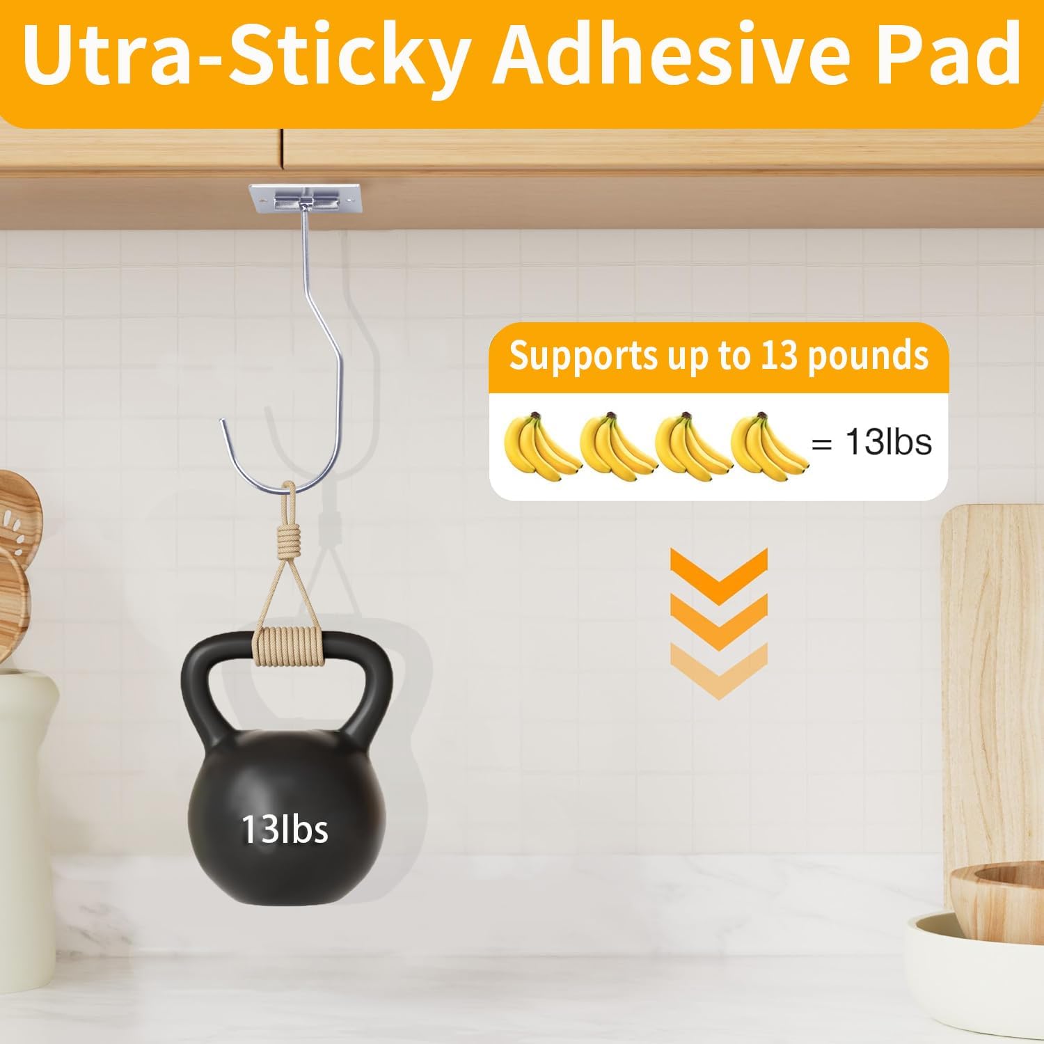 2Pcs Banana Hanger Magnetic Folding for Easy Storage,Banana Hook Under Cabinet Easy to Clean,Metal Banana Holder Two Fixed Methods Convenient and Durable (Silver) image 4