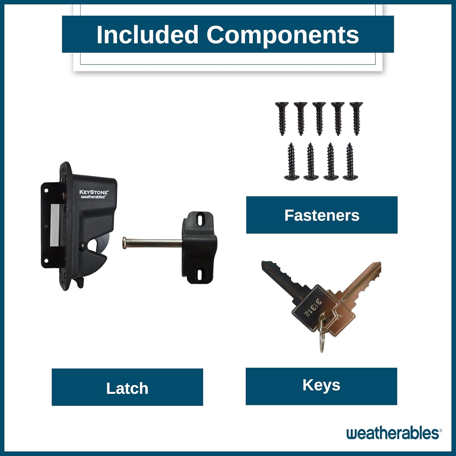 Weatherables Keystone Black Zinc Diecast Metal 1-Sided Key-Lockable Gate Latch – Heavy Duty Gate Latch with Self-Latching Gate Lock – Made for Installation on Metal, Wood & Vinyl Fences, Keyed Alike