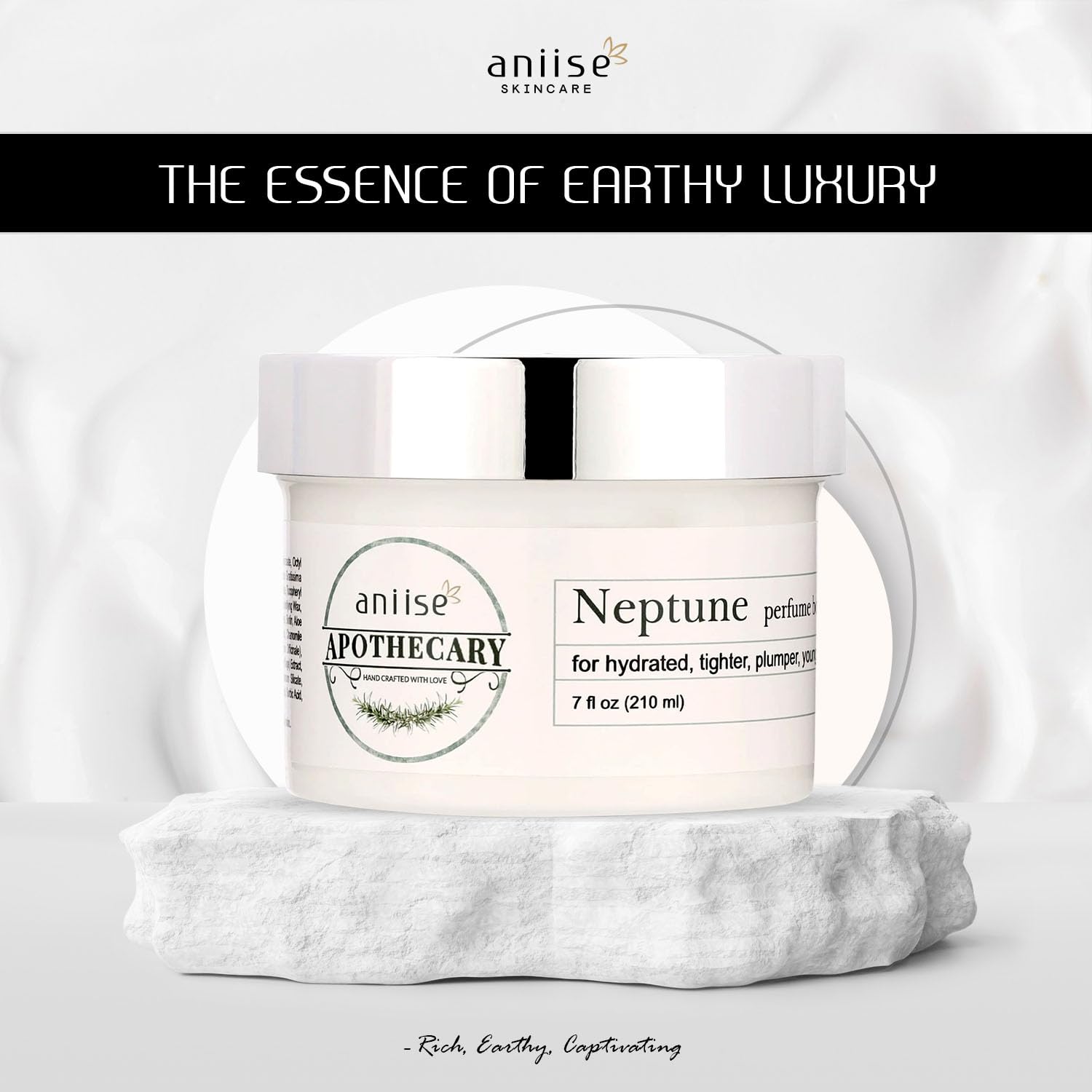 Aniise Apothecary Perfume Body Cream | Neptune- Inspired by Oud & Bergamot | Natural Moisturizing Skin Care Cream for Fragrant, Hydrated, Tighter, Plumper, Youthful Skin | 7 fl oz (210 ml)