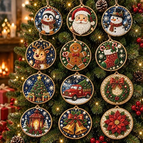 12PCS Christmas Ornaments DIY Pearl Diamond Art Kits for Adults
