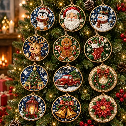 12PCS Christmas Ornaments DIY Pearl Diamond Art Kits for Adults