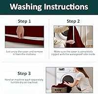Vista 6 de Funda de colchón con cremallera, tamaño individual, protector de colchón de poliéster 100% impermeable, funda de colchón con cremallera de alta