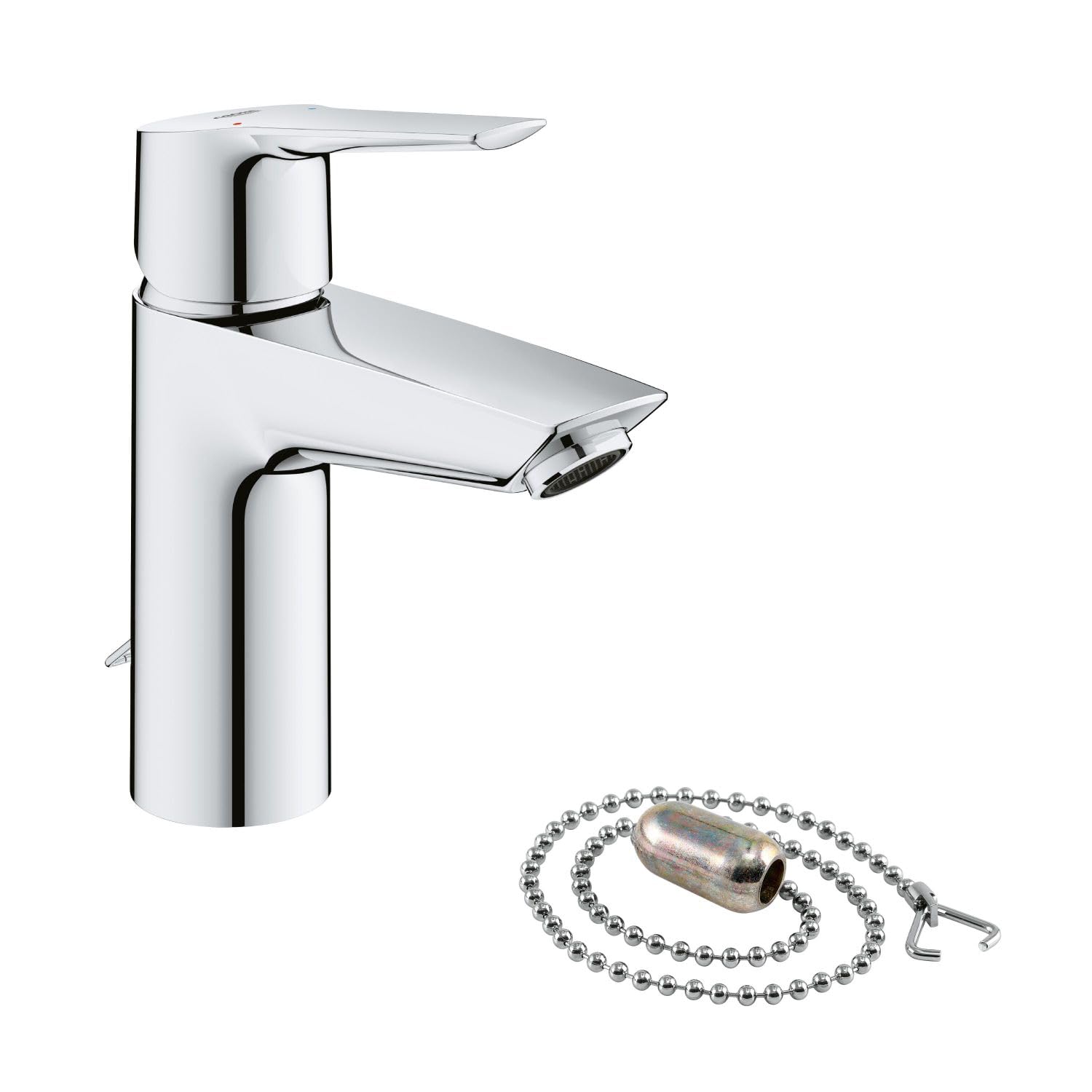 Grohe Chrome Start Quickfix Single-Lever Basin Mixer With Retractable Chain, S-Size, Water-Saving, 32277002