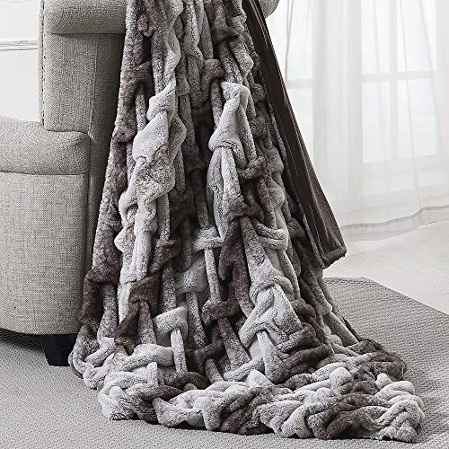 Image of Modern Threads Luxury Solid Braided Faux Fur Reverse to Flannel Throw Blanket, Taupe - 50 inch x 60 inch