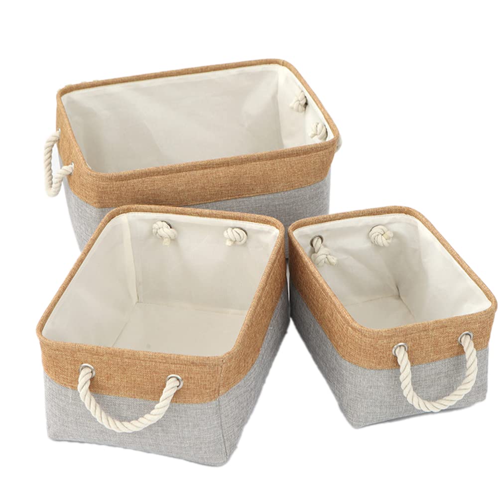 3 cestas de almacenamiento de lino, cesta de almacenamiento de doble color a juego, cesta de almacenamiento con cuerda, cesta de almacenamiento, cestas de almacenamiento, organizador, para baño,