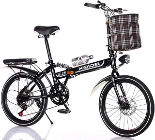 20 Inch Folding Bicycle Shifting - Men And Women Shock Absorber Bicycle - Shock Disc Brakes Adult Ultra Light Children Students Portable with Small Bicycle,Blue,20inchspokewheel