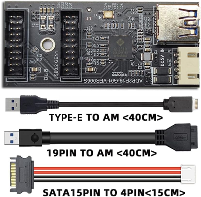 xiwai Dual Ports USB 3.0 19/20Pin Female Header Splitter to Type-E Cable or 19/20Pin PCBA Type Adapter Splitter HUB 5Gbps