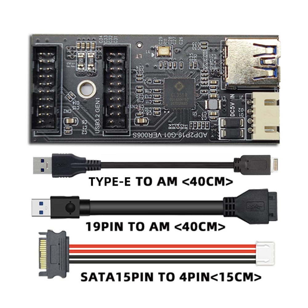 Cablecc 19/20Pin or Type-E Header to 5Gbps USB 3.0 19/20Pin Dual Ports Female PCBA Type Adapter 1 to 2 Splitter HUB