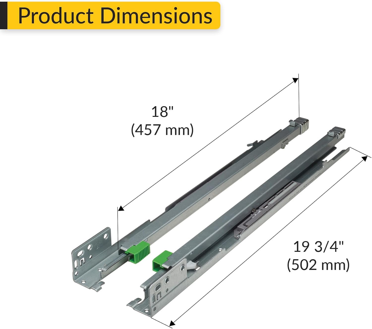 Brixwell QIKI-002 Grass Maxcess Undermount Slide, Full Access, 75 lbs. 18" 19 3/4" 7513-16/468/457 18" Length, 5 Count Zinc Plated Pair