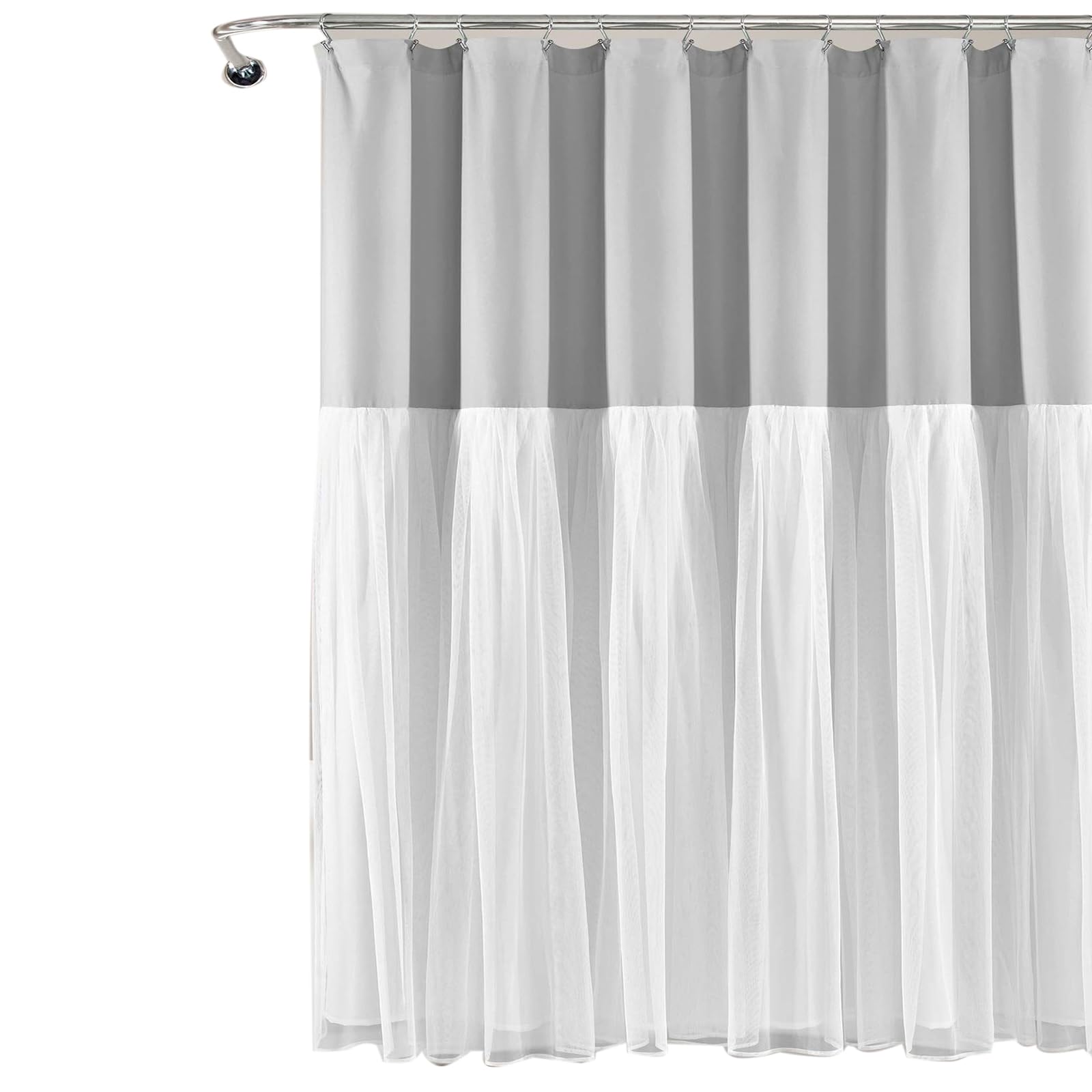 Rideau de douche polyester bicolore imperméable avec bord en dentelle