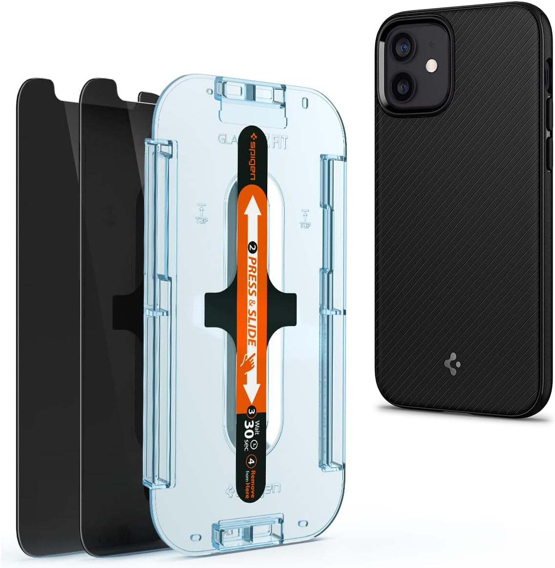 Spigen Tempered Glass Screen Protector [GlasTR EZ FIT - Privacy] and Mag Armor (MagFit) Designed for iPhone 12 / iPhone 12 Pro