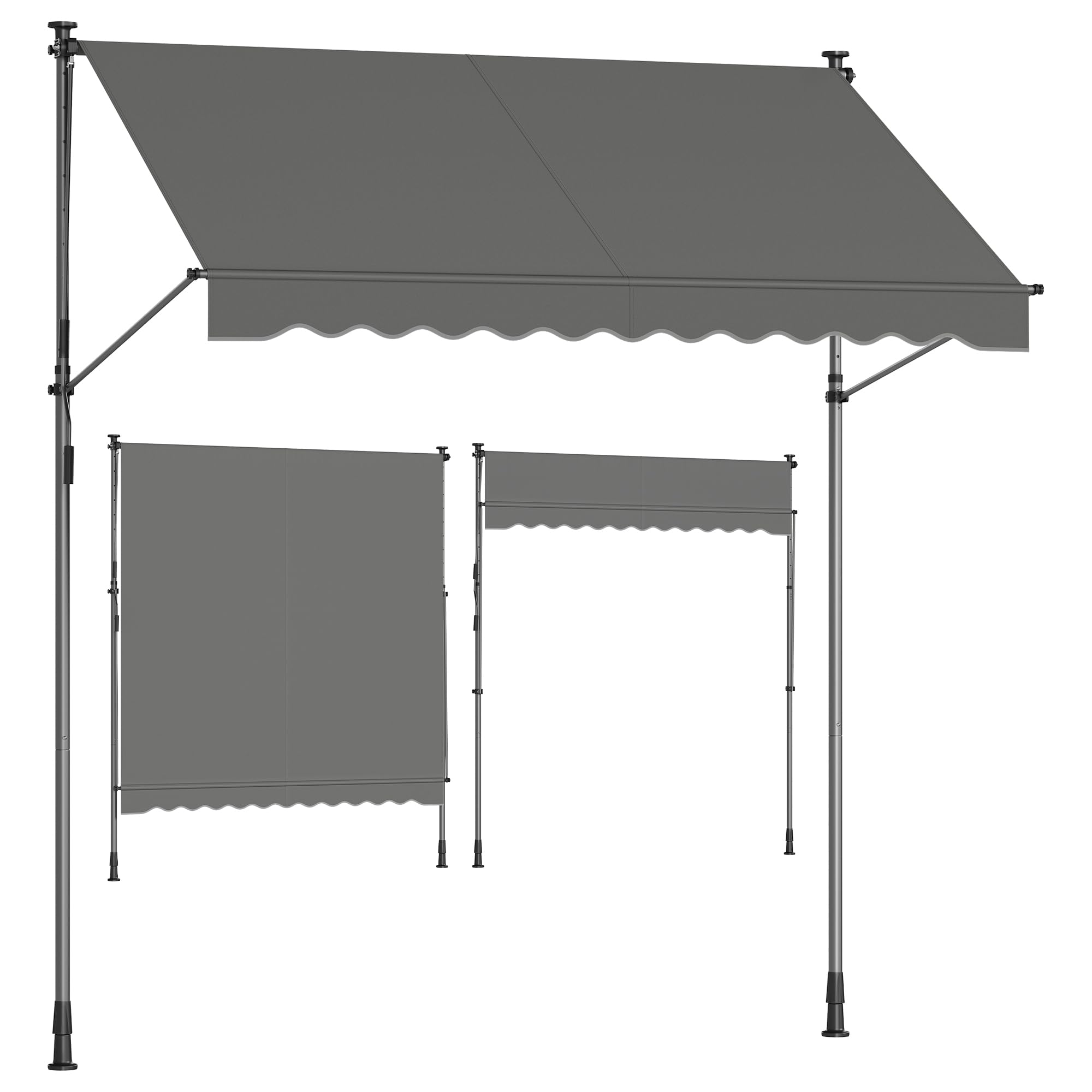 SONGMICS Toldo Manual, Toldo Retráctil para Balcón, Regulable en Altura con Manivela para Balcón, Jardín, Patio, 250 x 120 cm, Gris Antracita GSA252G02
